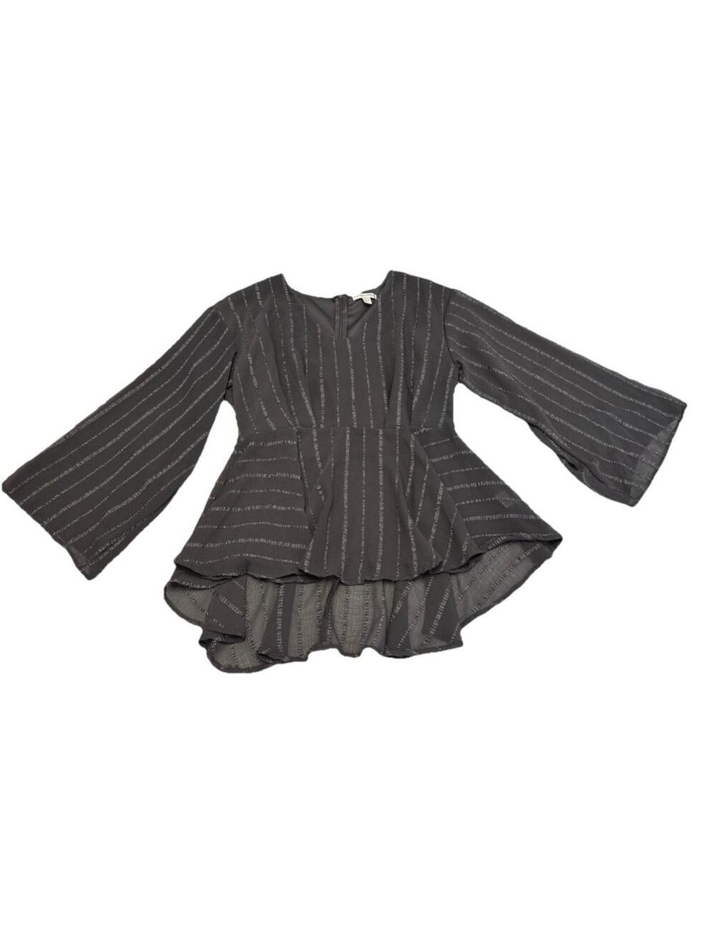 Women’s NY&Co Grey And White Pinstripe Peplum Top Long Sleeve Size Small